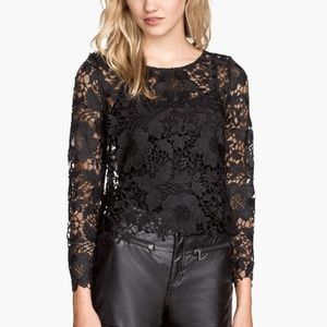 Black Lace Long-Sleeved Top